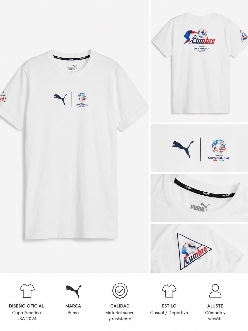 Puma White Tee with Navy and Red Copa America Graphics